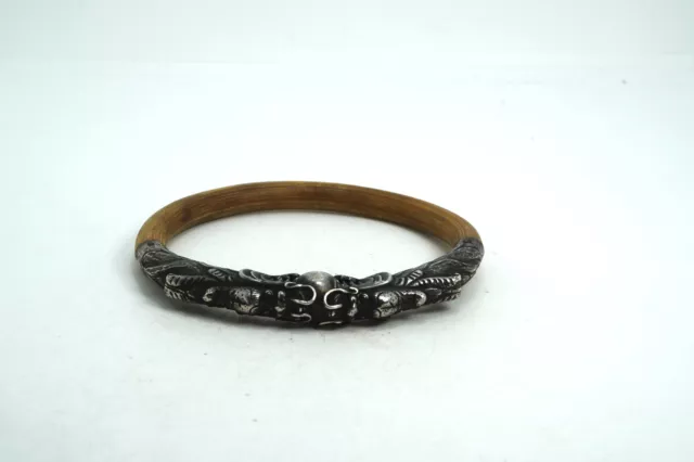 ANTIQUE CHINESE STERLING Silver & Wood 2 Dragons & Ball Bracelet $250. ...