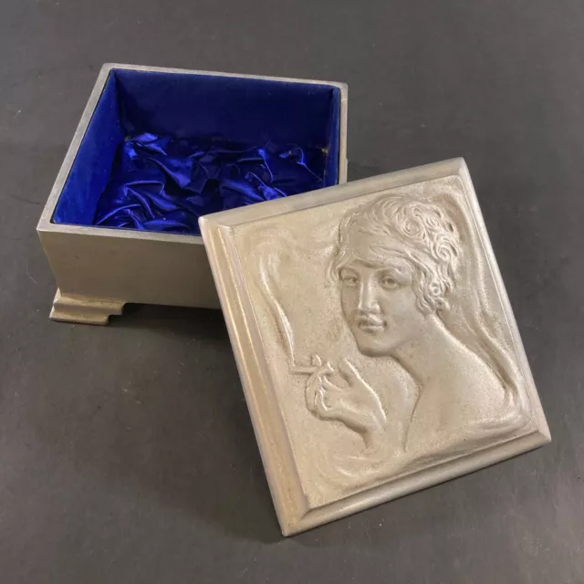 STUNNING R.W. COAN ALUMINIUM FOUNDRY ART NOUVEAU LADY BOX LONDON REG No.663375