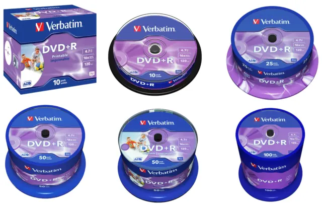 Verbatim DVD+R AZO Silver printable/Non-Printable 4.7GB 16x 10/25/50/100PK SP/JC