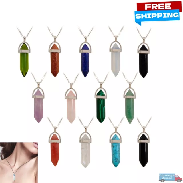 Crystal Necklace Gemstone Pendant Natural Chakra Stone Energy Healing with Chain