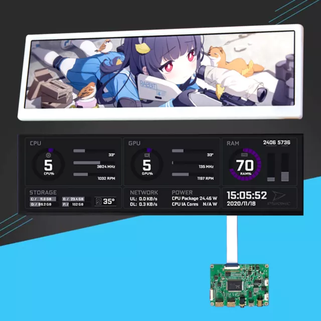 12.6 inch For PC Case DIY Hyte Y60 Aida64 CPU GPU Monitor NV126B5M LCD