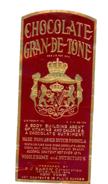 1920's-30's Chocolate Gran-De-Tone S.J. Baron Label F103E