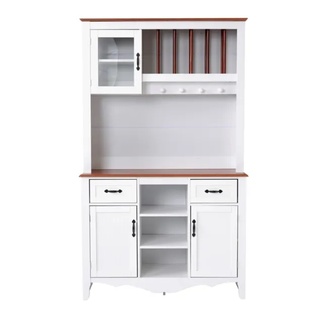 OS Home and Office Furniture Model 25308K White Countryside Buffet and Hutch