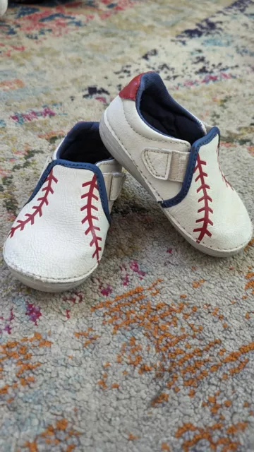 Stride Rite Baby White Baseball Red Seam Blue Trim Shoes Boys Size 5