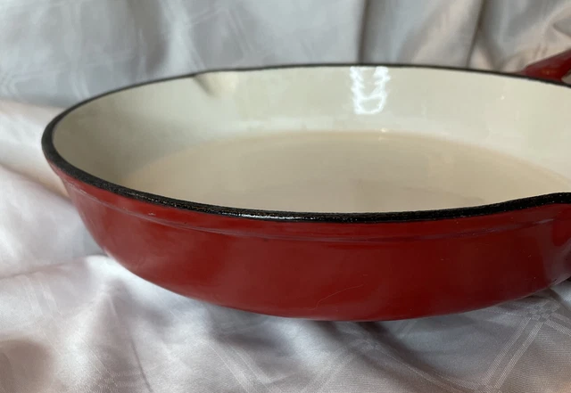 Cast Iron Enamel Heavy Duty 10” Red & White Frying Pan Skillet 2