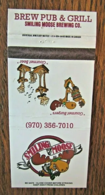 Smiling Moose Brewing Company (Greeley, Colorado) Beer Matchbook Matchcover -F1