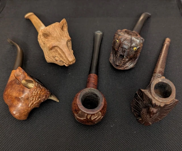 Pipe Collection Lot LOT ESTATE PIPES : Collection 5 Pipes Sculptées*Artisanat*Tête*Animaux ...