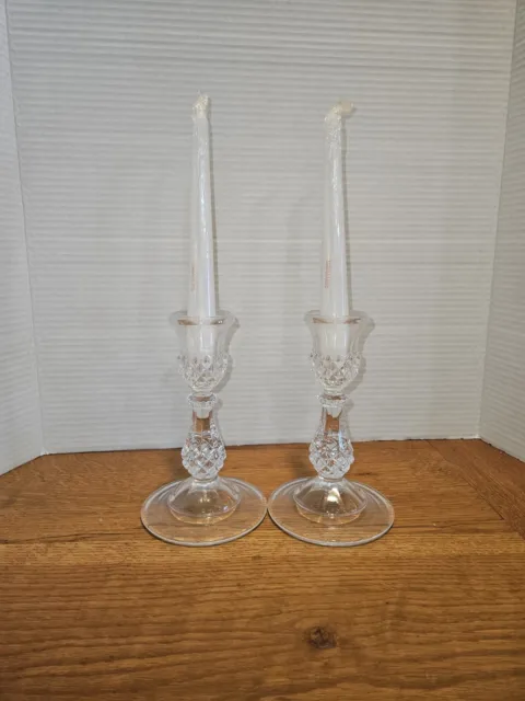 Set of 2 Cristal d’Arques Longchamp style Lead Crystal Candlestick Holders