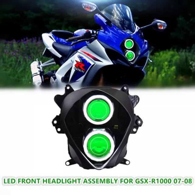 KT LED Angel Demon Eye Headlight Assembly For Suzuki GSXR1000 2007-2008 Green