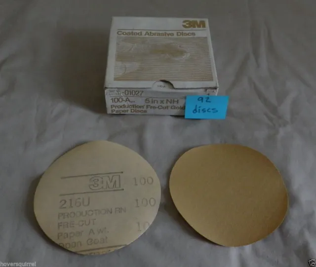 3M Fre-Cut Gold Sandpaper Discs, 100A grit, 5", 92 discs, 01027 (partial) hs