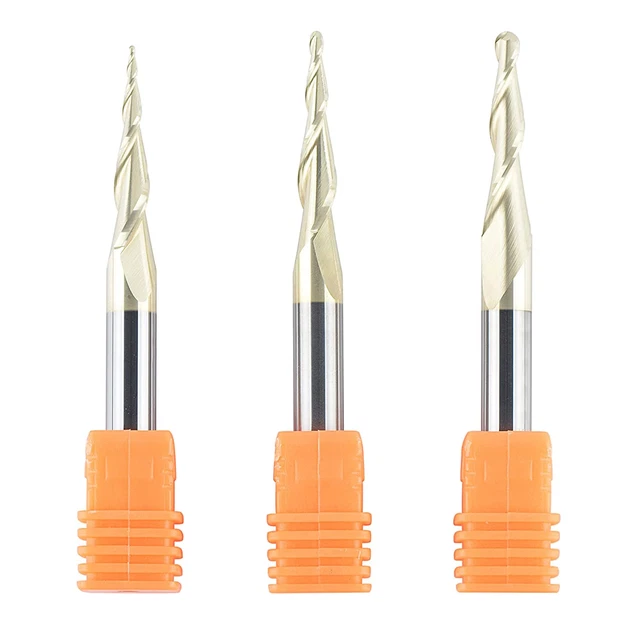 3Pcs Carbide Ball Nose Router Bit CNC End Mill 1/16 1/32 1/64 Cutting Radius for