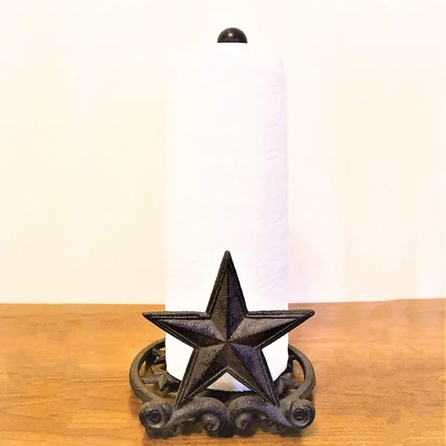 Rustic Cast Iron Star Paper Towel Holder Kitchen Counter Top Free Standing Gift