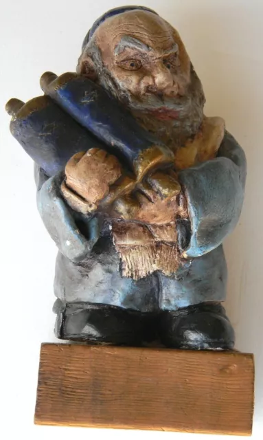 Jew Rabbi with Torah,Painted Resin Mounted on Wood,Jewish 7" Tall,Hand Made