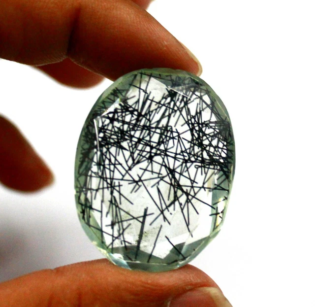 Noir Rutile Quartz 65.15Ct Certifié EGL Grésillement Forme Ovale Gemme YV1333