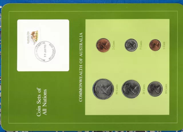 Coin Sets of All Nations Australia w/card UNC 50,20,10,5,2,1 cent 1982 20JAN1983