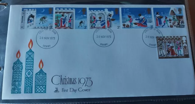 GB First Day Cover Christmas 1973 Pmk Derby 28/11/1973