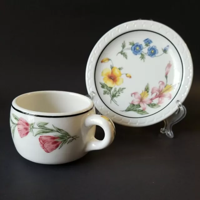 SYRACUSE China Econo Rim 1946, 48 Prairie Mountain Wildflower Cup Saucer Set VTG