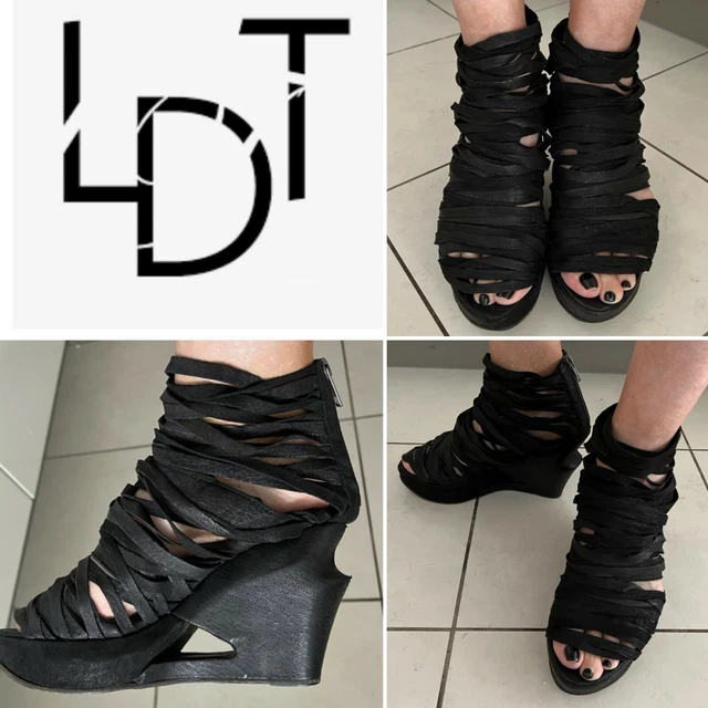 L.D.TUTTLE Black Leather, Ankle Booty, Platform Wedge Strappy Sandals 37.5IT/8US L.D.TUTTLE Black Leather, Ankle Booty, Platform Wedge Strappy Sandals 37.5IT/8US