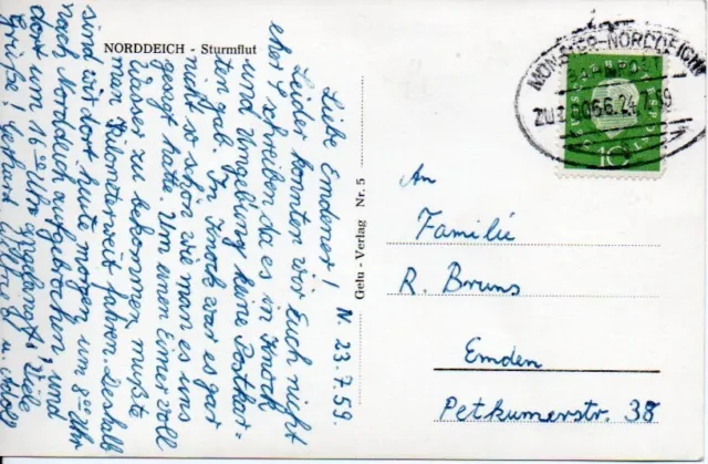 Railway Post*Special Hand Stamp* Zug0066* Munster -Norddeich* 1959* Sturmflut*36