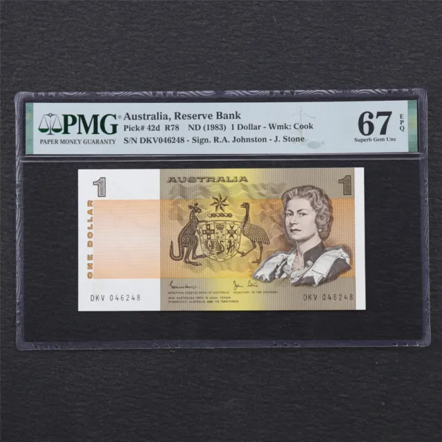 1983 Australia Reserve Bank 1 Dollar Pick#42d PMG 67 EPQ Superb Gem UNC