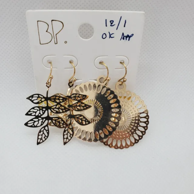 BP. Womens Gold Tone Laser Cutout Floral Drop Earrings