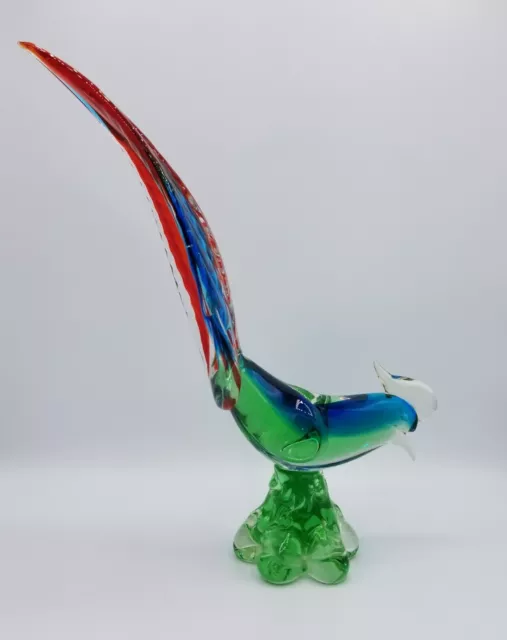 Art Glass Pheasant Bird Figurine Red Blue And Green Murano?