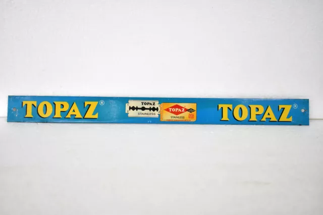 Vintage Topaz Shaving Blades Advertising Tin Sign Board Litho Shop Display Old