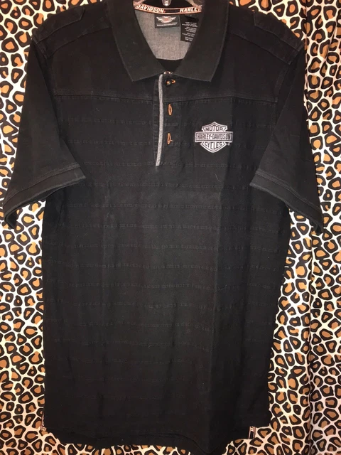 HARLEY DAVIDSON Mens Black MOTORCYCLE Embroidered Polo Shirt Sz L