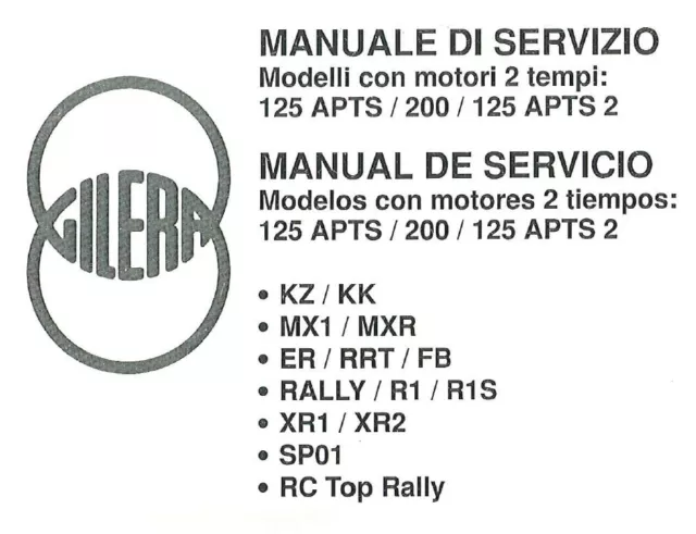 Cd Manuale Officina Gilera Kz-Kk-Mx1-Mxr-Er-Rrt-Fb-Rally-R1-R1S-Xr1-Xr2-Sp01-Rc*