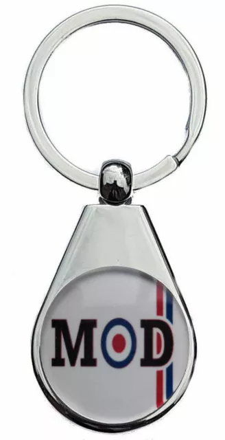 Mod Target Red And Blue Stripe Chrome Polished Keyring Pear Style Shape