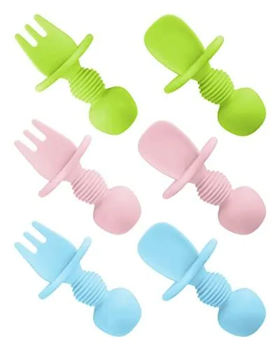 6 Pcs Silicone Baby Spoons First Stage and Baby Fork Toddler Utensils for Bab...