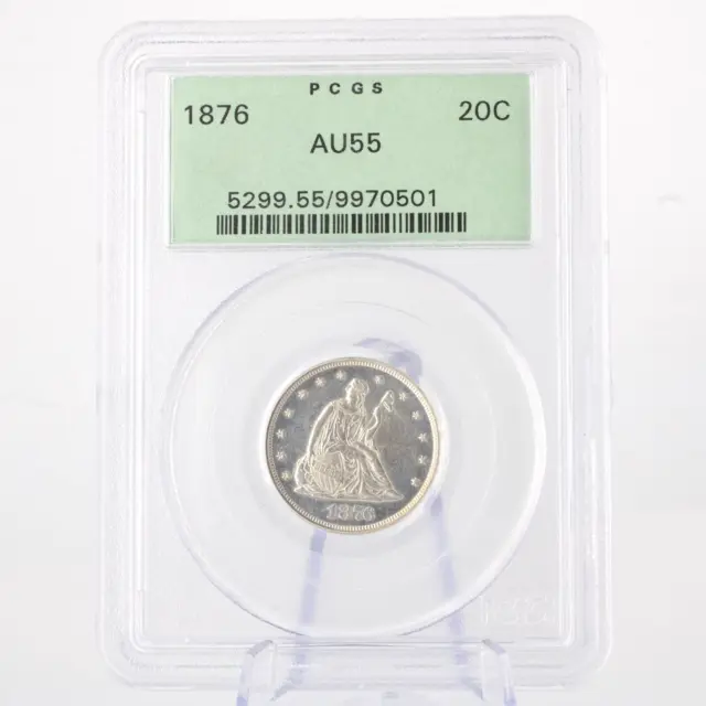 1876 United States 20 Cents Seated Liberty Silver Coin Pcgs Au55  #C38977-3