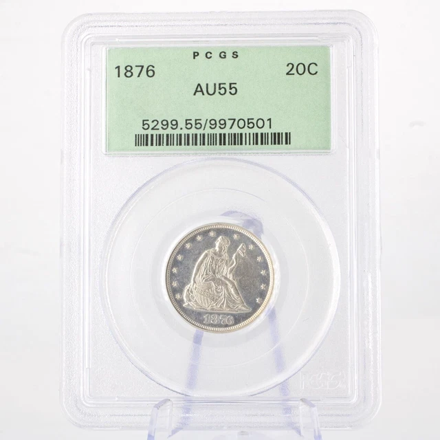 1876 United States 20 Cents Seated Liberty Silver Coin Pcgs Au55  #C38977-3