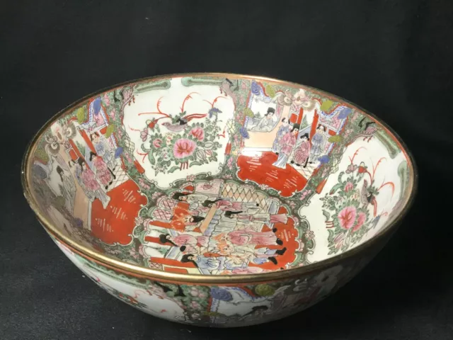 Chinese Export Famille Rose Medallion Large Punch Bowl,  14" X 6 1/2"