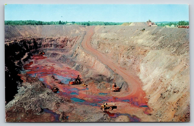 Mining-Factory~Fortune Lake Open Pit Mine Crystal Falls MI~LL Cook 1956 Postcard