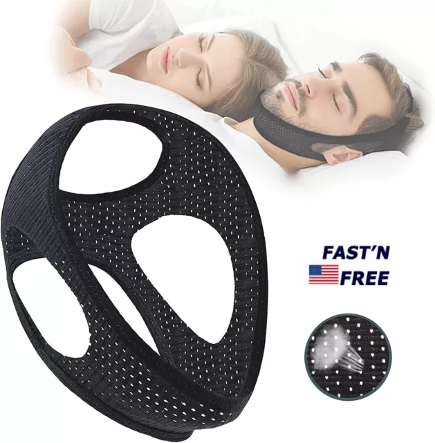 Anti Snoring Chin Strap Belt Stop Snore Device Apnea Jaw Support Sleep Black USA