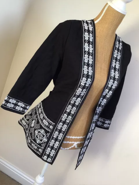 Size 8 River Island black kimono jacket with white patterned beads