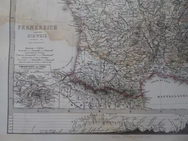 Stieler Landkarte von Frankreich und die Schweiz, Gotha Justus Perthes 1869 2