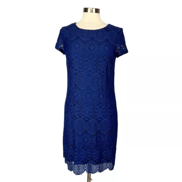 Laundry Shelli Segal Womens Blue Lace Dress Short Sleeves size 8