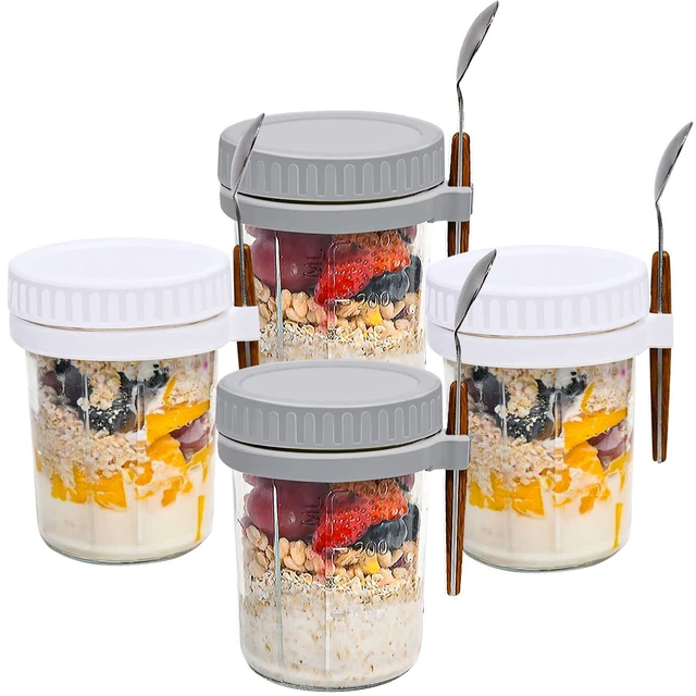 Mason Jars for Overnight Oats: 4 Pack Overnight Oats Containers with Lids and...