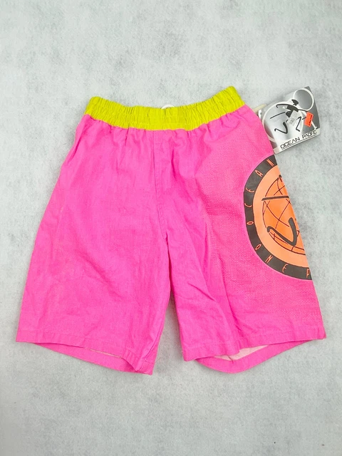 Short De Bain Vintage Ocean Pacific OP Années 90 - Taille L (34) - Nylon Neon Rose Surf