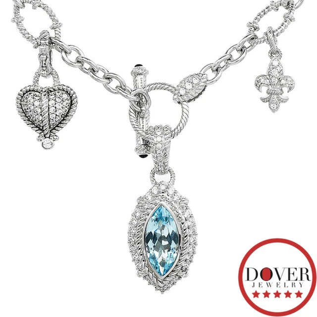Judith Ripka Blue Topaz Sterling Silver Pendant Enhancer Necklace 58.4 Gr NR Judith Ripka Blue Topaz Sterling Silver Pendant Enhancer Necklace 58.4 Gr NR