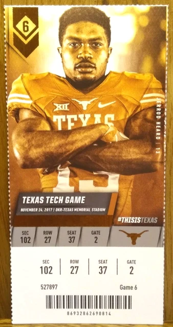 Texas Longhorns Football vs. Texas Tech Red Raiders 11-24-2017 Used Ticket Stub
