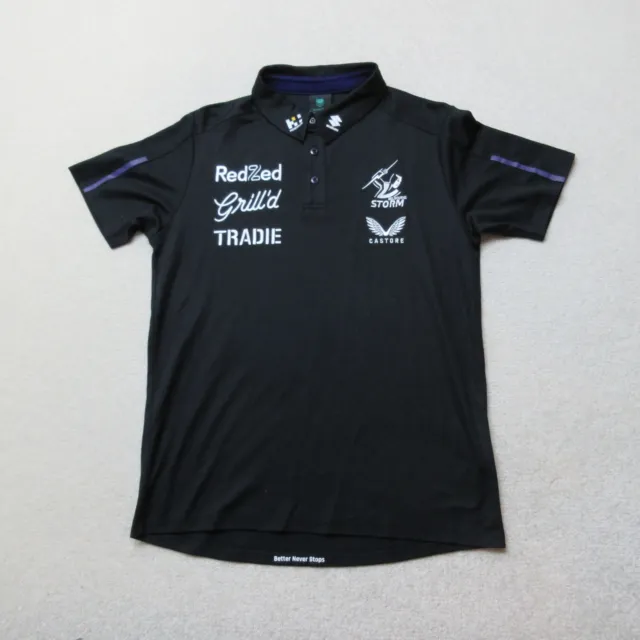 Castore Melbourne Storm Polo Shirt Mens Medium Black Rugby Sportswear NWOT