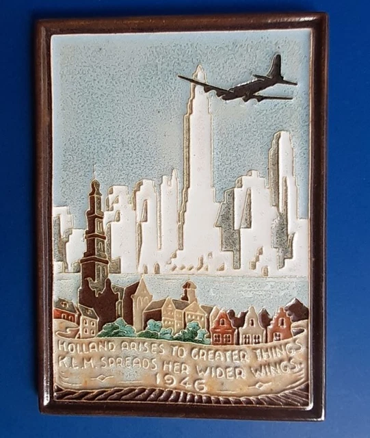 Porceleyne Fles 1946 Cloisonne tile KLM New York Royal Delft (2 Douglas DC4 RARE