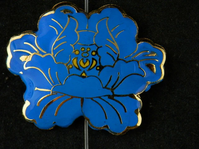 Good Quality Chinese Brass Inlay Blue Cloisonne *Peony* 2Faces Pendant QQ104
