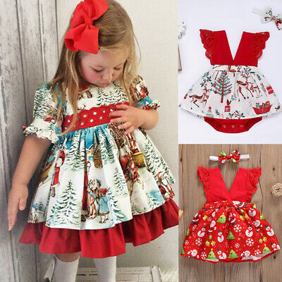 My First Christmas Infant Baby Girl Clothes Lace Romper Dress+Headband Outfit
