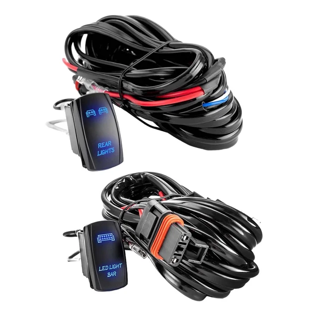 Kit Câblage 2m Pour Barre LED - Faisceau 16 AWG 12V 40A, Interrupteur, Relais, Fusible, Pour Feux Tout-terrain - 6