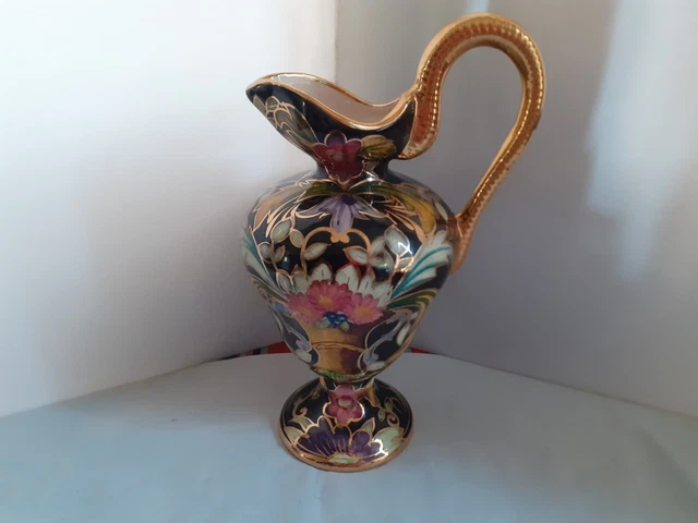 Vase Bois Peint à La Main Khokhloma Russie 17 Cm - Art Déco Rouge, Noir Et Or