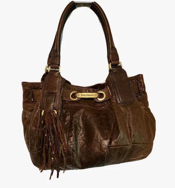 Vintage Juicy Couture Brown Distressed Leather Shoulder Bag With Tassel